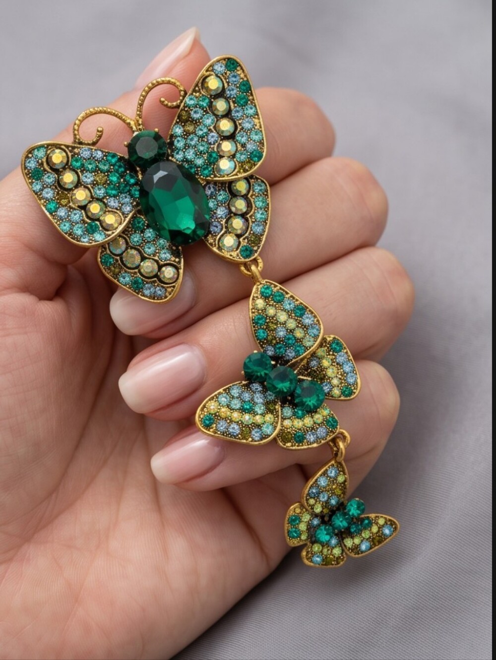 Gold-Tone Emerald Green Crystal Butterfly Brooch - Women's Jewelry